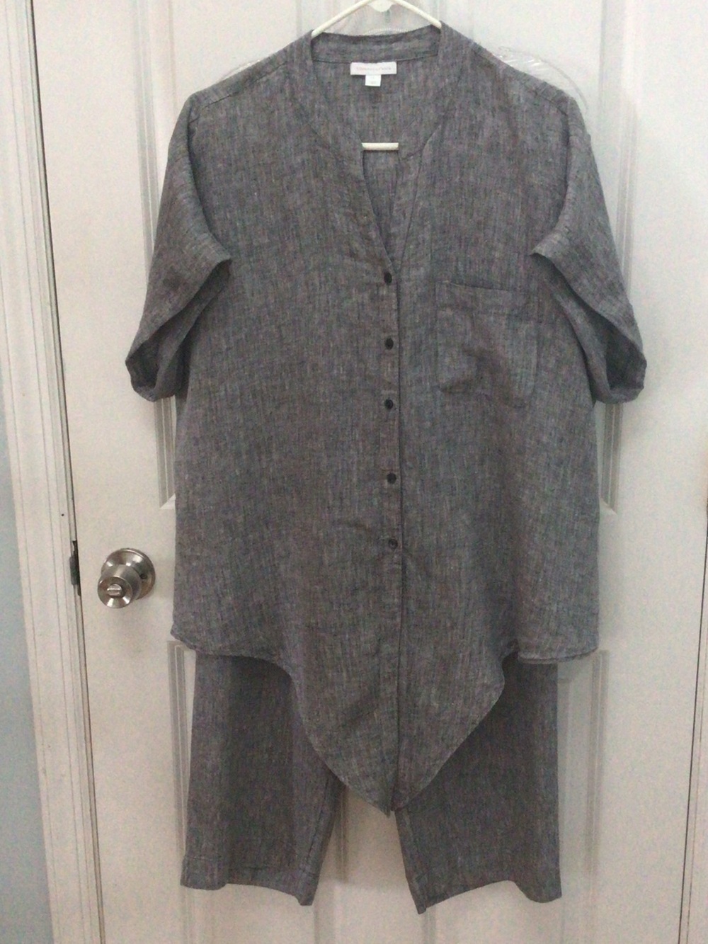 Charter Club Gray Linen Button-Front Tunic Shirt